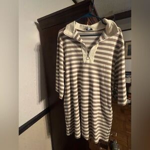 She + Sky Cream and Brown Striped Dress